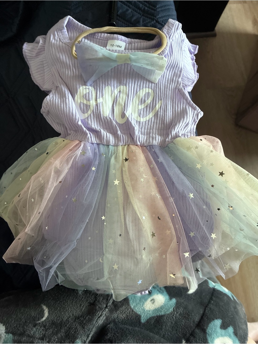 Lilac Rainbow Tulle 'One' Birthday Tutu Dress with Bow